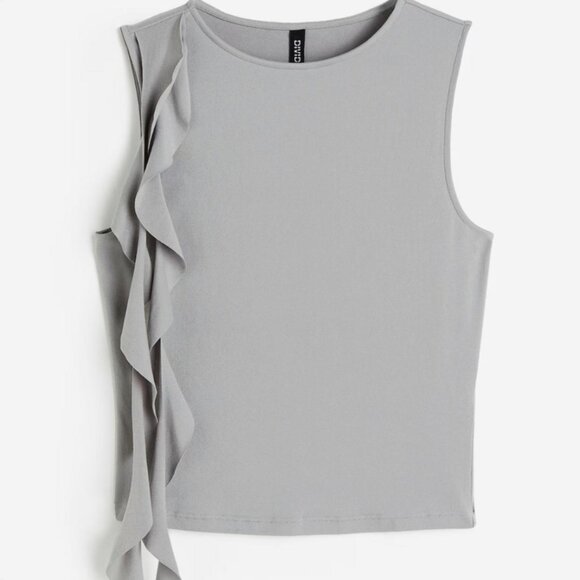 Grey Ruffle Shoulder Tank Top Subversive Basic Sleeveless - Picture 1 of 3